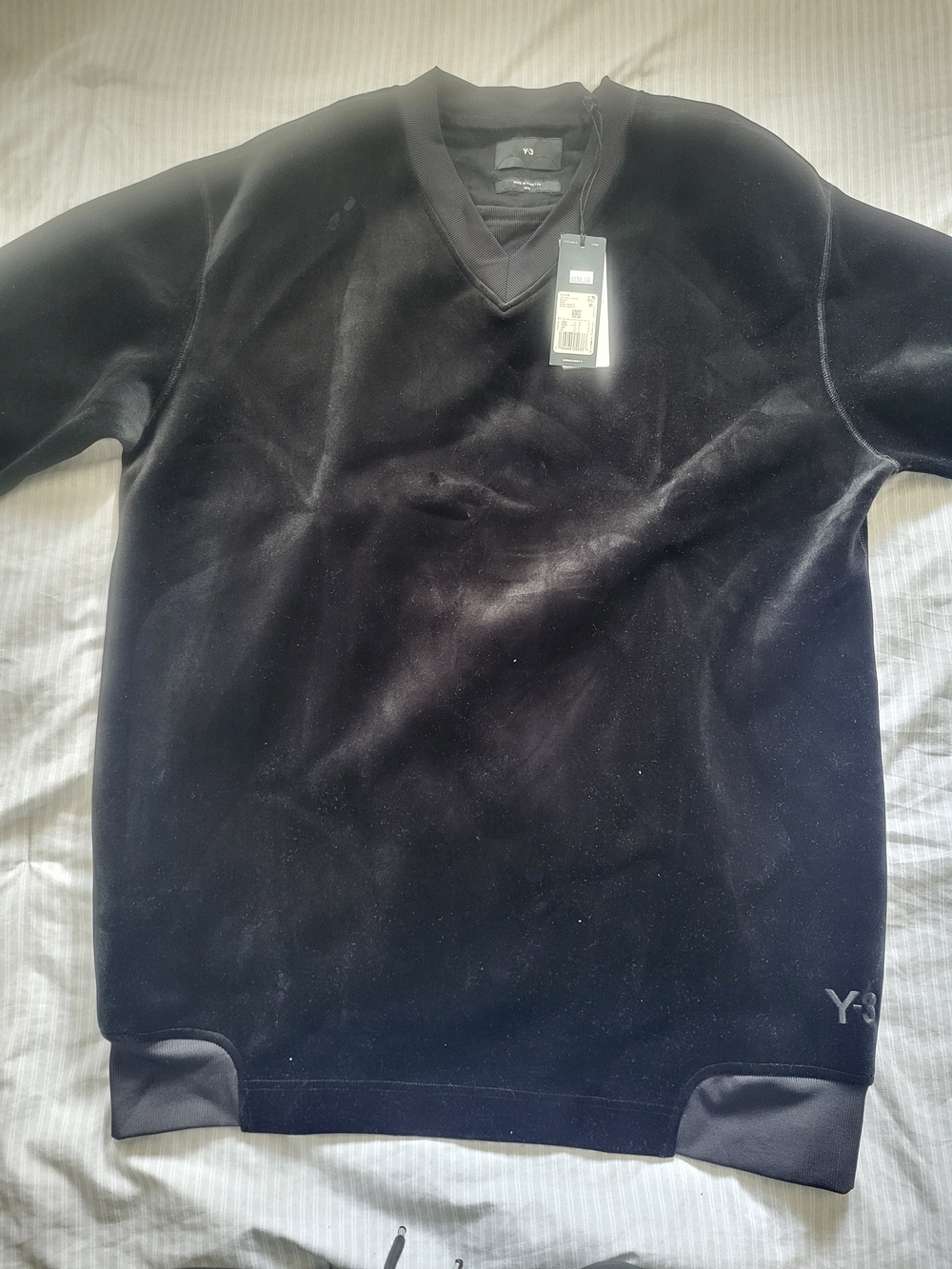 Y-3 Men's Black V-Neck Velvet Sweatshirt